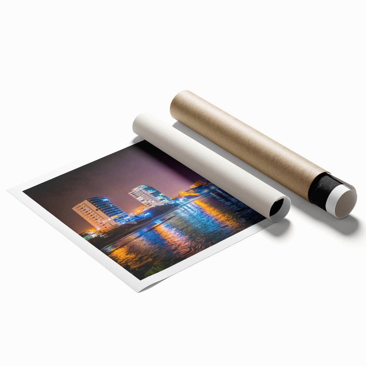 Extra large rolled print of Ecuadorian scenery with lush florals in vibrant greens and blues.