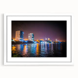 Abstract art print depicting a vibrant, colorful Ecuadorian landscape on a white-framed canvas, ideal for dining room decor.