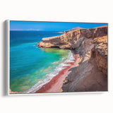 Vintage poster art of a Peruvian landscape on framed canvas, featuring vibrant colors, ideal for living room decor.