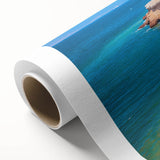 Art Deco poster of a Peruvian landscape on rolled canvas, featuring soft earth tones, ideal for nursery wall art.