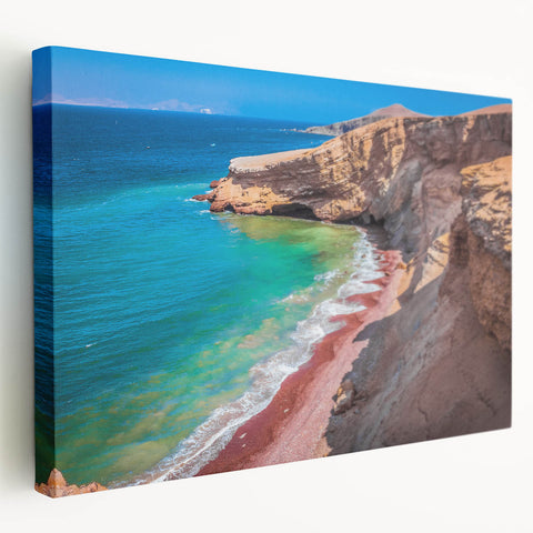 Stretched canvas print of a Peruvian landscape in earthy tones, ideal for kitchen wall art.