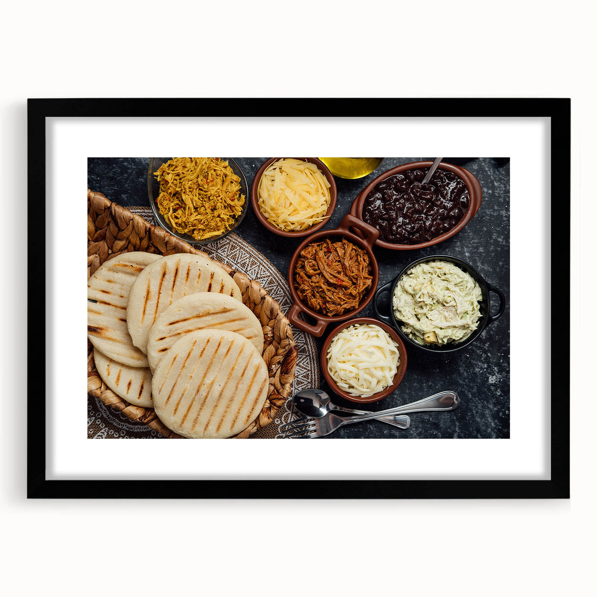 Extra large abstract art print featuring vibrant, colorful textures of a Venezuelan scenery on a framed canvas.