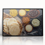 Large abstract wall art depicting a vibrant Venezuelan landscape in mid-century modernist style, framed in black acrylic.