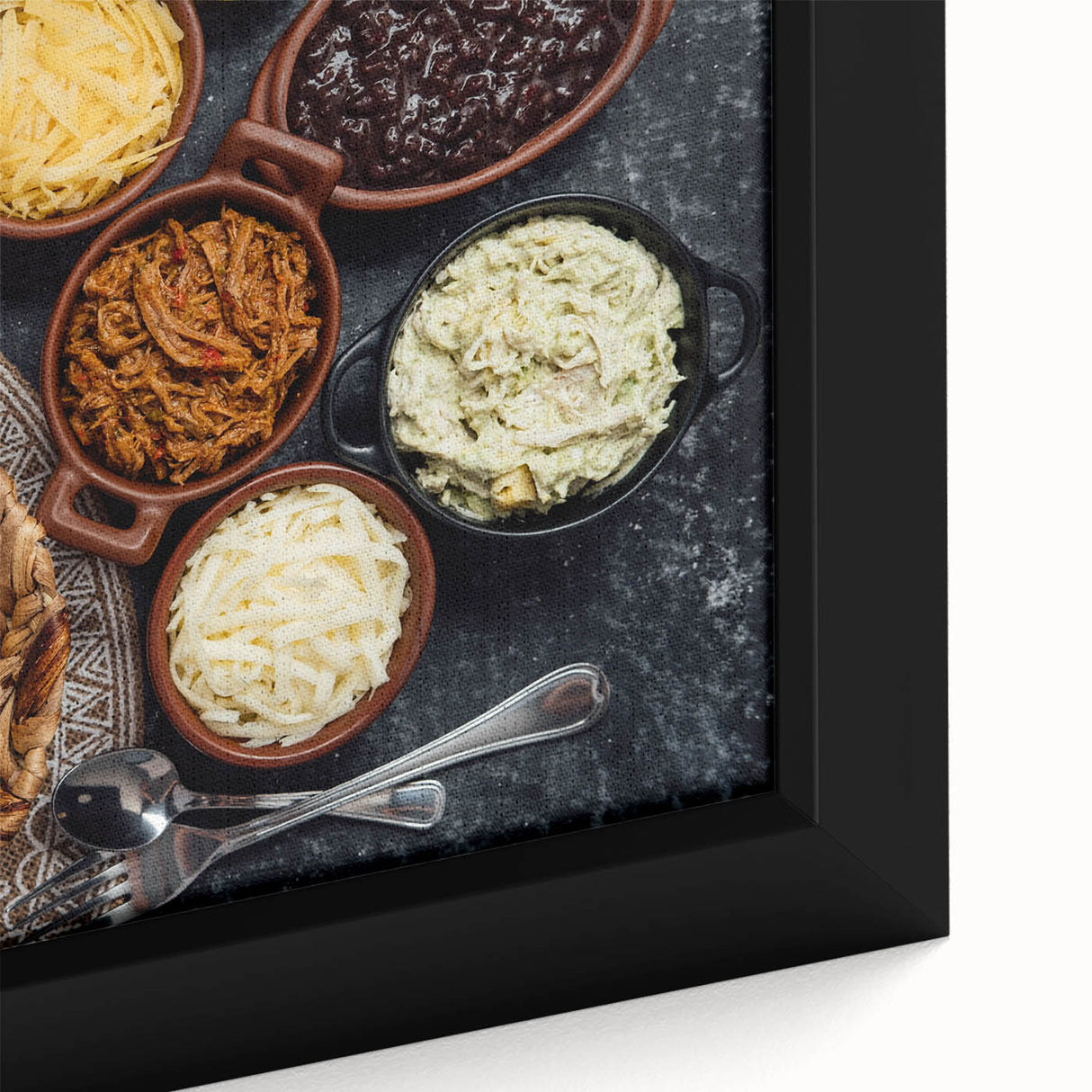 Extra large framed canvas depicting a colorful, textured scene of Venezuela, ideal for living room decor.