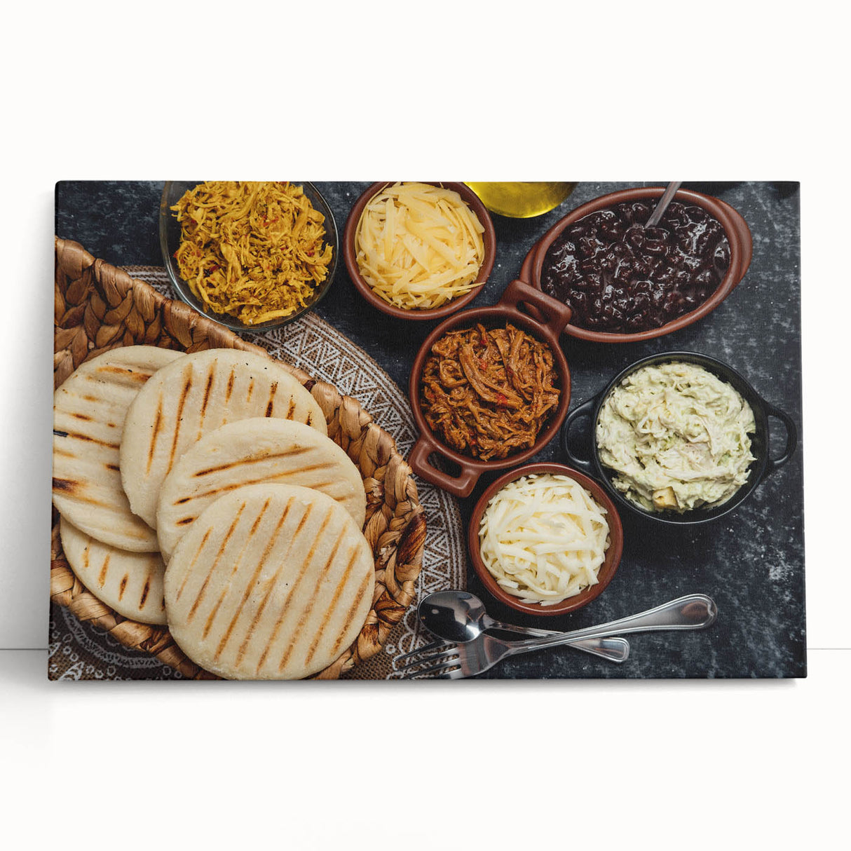 Black and white stretched canvas featuring a panoramic view of a Venezuelan landscape, ideal for kitchen wall art.