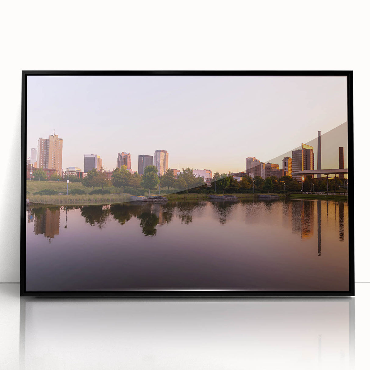 Large abstract wall art depicting a stylized Alabama landscape in muted earth tones on a framed acrylic print.