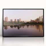 Large abstract wall art depicting a stylized Alabama landscape in muted earth tones on a framed acrylic print.