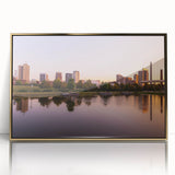 Mid-century modernist style Alabama scenery on large acrylic print with gold frame, suitable for modern art wall decor.