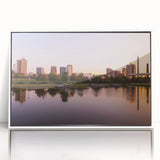 Art deco poster of Alabama scenery in muted green and blue tones on a framed acrylic, ideal for nursery wall art.