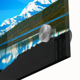 Large abstract depiction of Denali, Alaska in muted earth tones on acrylic glass, suitable for dining room art.