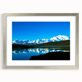 Textured art print of Denali, Alaska, in muted earth tones on a silver-framed canvas, ideal for bedroom art.