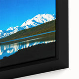 Extra large framed canvas featuring a textured depiction of Denali, Alaska, with black and colorful art elements.