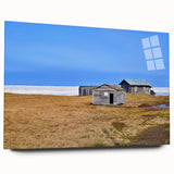 Large abstract wall art depicting Alaskan scenery in muted earth tones on acrylic glass.