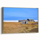 Framed canvas wall art featuring a vintage-style Alaskan landscape in black and gold tones, suitable for bedroom decor.
