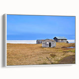 Vintage poster art of Alaskan scenery on extra large framed canvas, featuring vibrant colors against a black background.