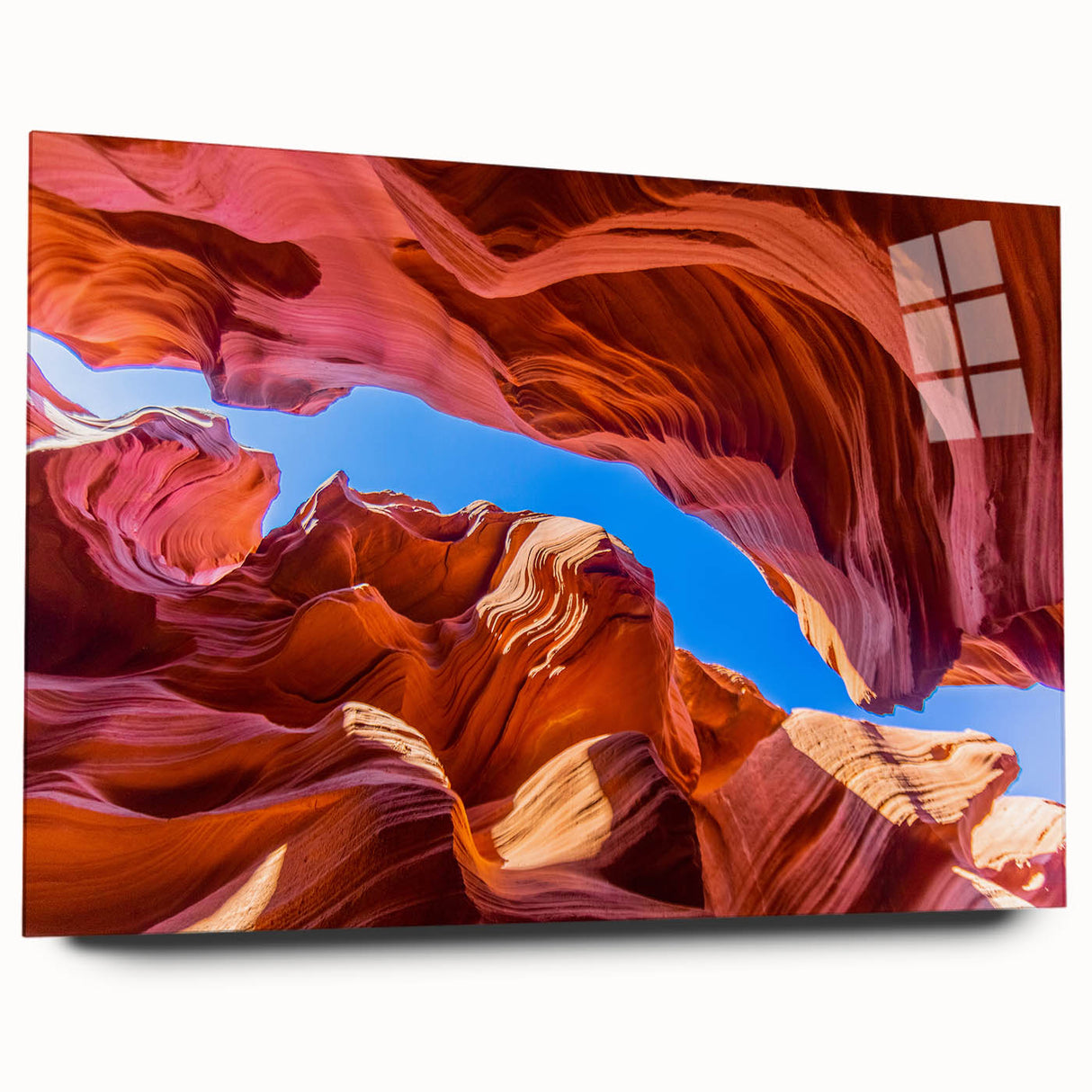 Large abstract depiction of Antelope Canyon in Arizona on acrylic glass, with a color palette of earth tones.
