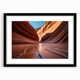 Colorful abstract art print of Arizona's Coyote Buttes on a textured canvas, framed in black, ideal for living room decor.