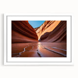 Abstract art print of Arizona's Coyote Buttes in muted earth tones on a white framed canvas, suitable for dining room decor.
