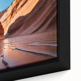 Extra large framed canvas of Arizona's Coyote Buttes in black with colorful, textured art, ideal for living room decor.