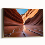 Framed canvas wall art depicting the Coyote Buttes in Arizona with natural earth tones, ideal for bedroom decor.