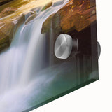 Large abstract wall art of Arkansas scenery on acrylic glass, featuring muted earth tones, ideal for dining room ambiance.