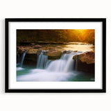 Abstract art print of a textured, colorful Arkansas scenery in an extra large, black-framed format.