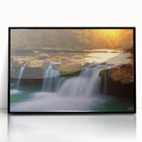 Large abstract wall art depicting an Arkansas landscape, in muted earth tones on framed acrylic.