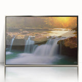 Mid-century modernist art depicting the Arkansas landscape in muted earth tones on a framed acrylic print.