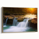 Framed canvas featuring a vintage-style landscape painting of Arkansas scenery in black and gold tones.