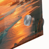 Acrylic print of a large abstract depiction of Big Sur in muted earth tones, suitable for dining room art.