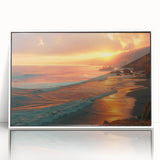 Framed acrylic print of Big Sur, California, in muted blue and green tones, ideal for modern art wall decor.