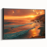 Black and white framed canvas of Big Sur landscape, ideal for bedroom wall art in a vintage poster style.