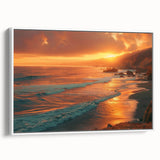 Vintage poster art of California's Big Sur on a framed canvas, featuring a colorful palette, ideal for living room decor.