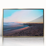 Large art print of Catalina, California scenery in mid-century modernist style on gold-framed acrylic.