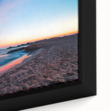 Black wall art featuring a textured depiction of Catalina, California in vibrant colors on a framed canvas.