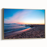 Framed canvas featuring a vintage-style landscape painting of Catalina, California in muted earth tones.