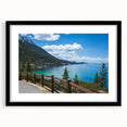 Extra large framed wall art depicting an abstract, colorful depiction of Lake Tahoe with vibrant, textured strokes.
