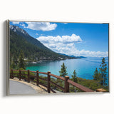 Landscape art painting of Lake Tahoe on a framed canvas.
