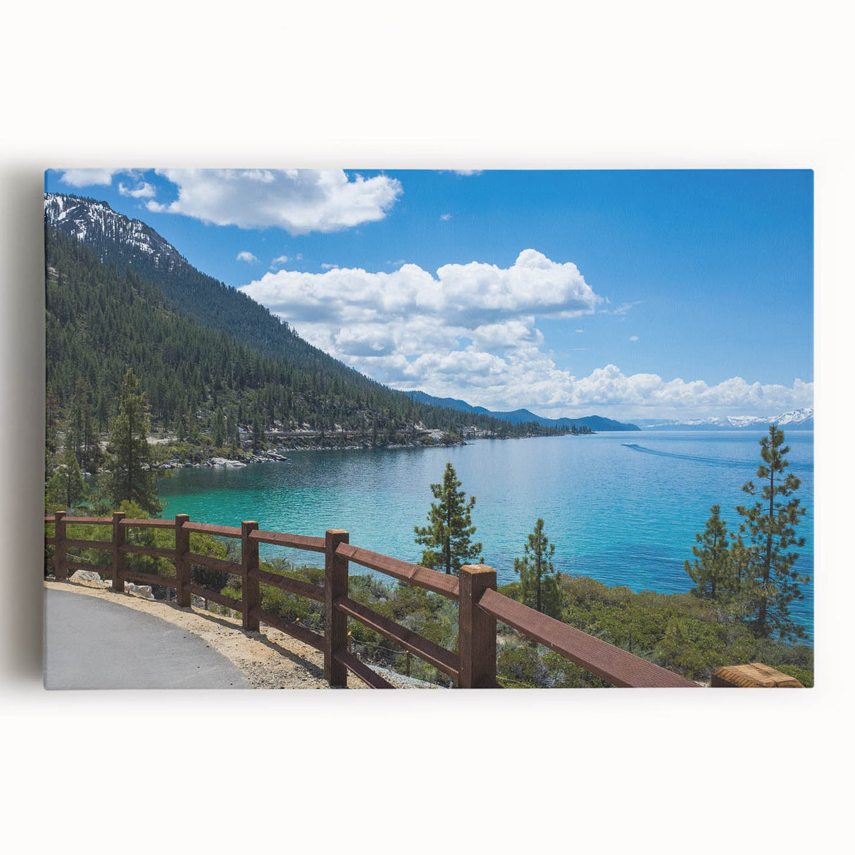 Black and white photo of Lake Tahoe on stretched canvas, ideal for kitchen wall art.