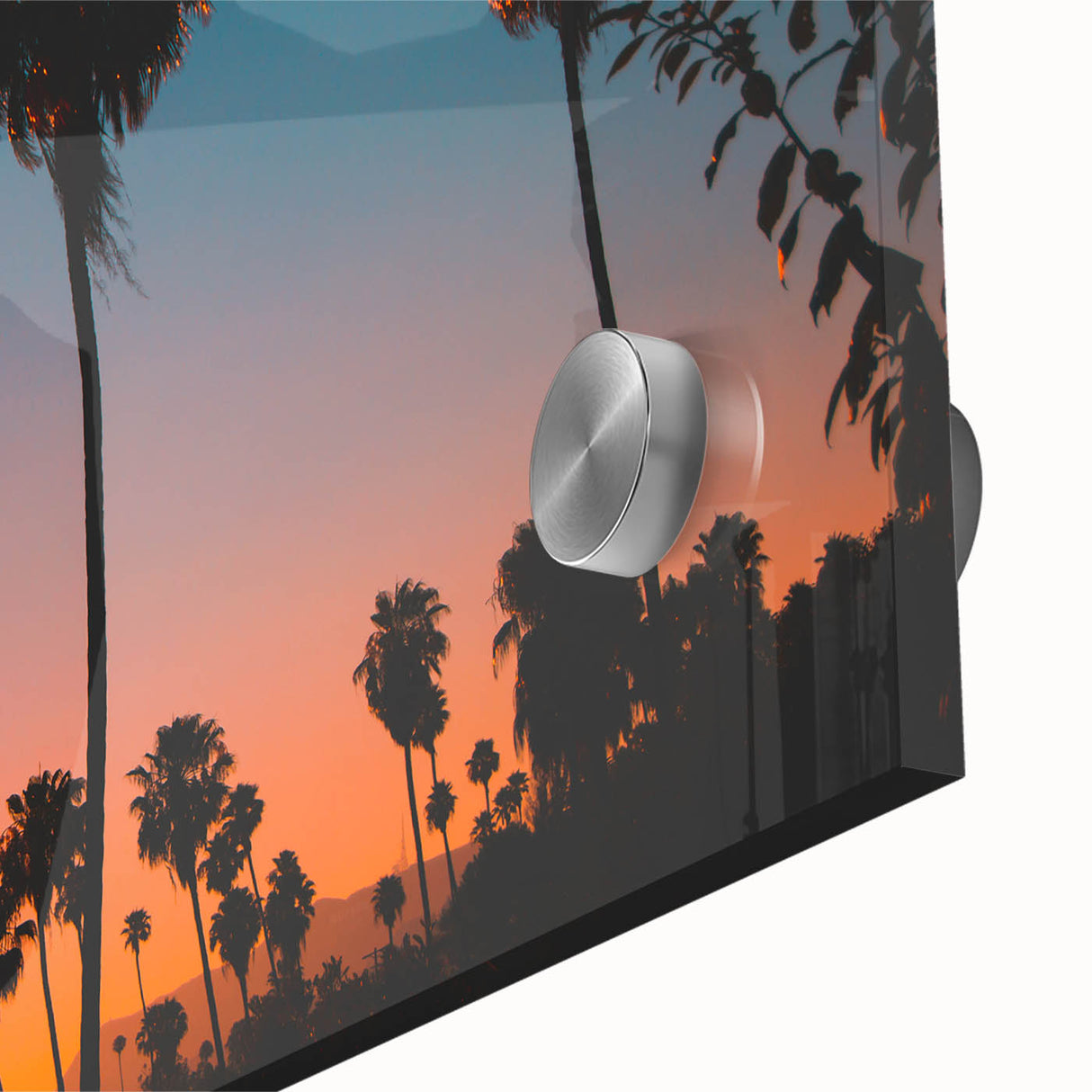 Large abstract wall art of Los Angeles in muted blue tones on acrylic glass, ideal for dining room decor.
