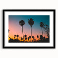Extra large abstract art print of Los Angeles skyline in vibrant colors on textured canvas, framed in black.