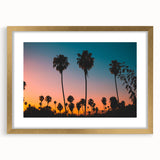 Extra large abstract art print of Los Angeles skyline in muted gold and blue tones on a textured canvas.