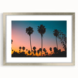 Textured abstract art print of Los Angeles skyline in muted gray and blue tones on a framed canvas.