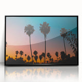 Large abstract wall art depicting a Los Angeles skyline in muted gray tones, framed in black acrylic.