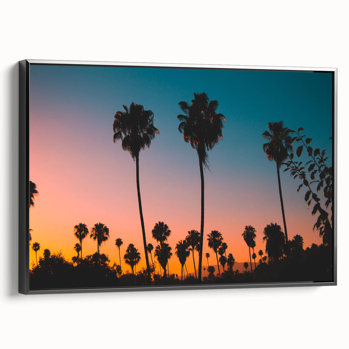 Black and white framed canvas depicting the Los Angeles skyline, ideal for bedroom wall art.