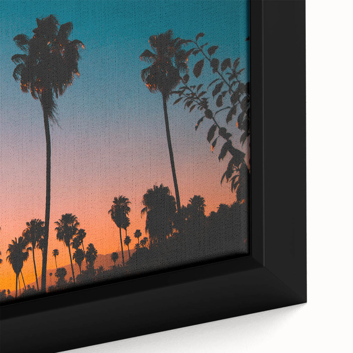 Black wall art featuring a textured Los Angeles skyline in vibrant colors on a framed canvas, ideal for living room decor.