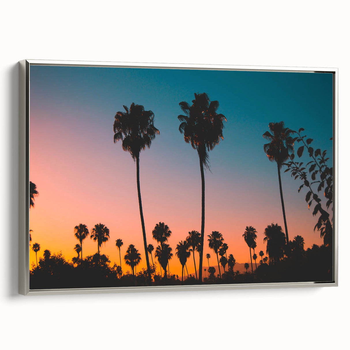 Landscape art painting of Los Angeles skyline in muted gray and silver tones on framed canvas, suitable for office decor.