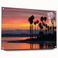 Acrylic print of a large abstract depiction of San Diego skyline in muted blue and orange tones, ideal for dining room decor.