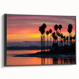 Black and white framed canvas of San Diego landscape, ideal for bedroom wall art with vintage poster vibes.