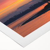 Art deco poster of San Diego skyline in muted blue and beige tones on rolled canvas, suitable for dining room wall art.